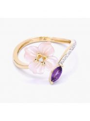 ATELIER DU DIAMANT Złoty pierścionek "Prisca" z diamentami, ametystem i kwarcem różowym rozmiar: 58. Czerwone pierścionki damskie ATELIER DU DIAMANT, z ametystem, złote. Za 1,087.99 zł.