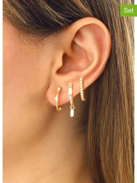 Miu Silver Pozłacane kolczyki (3 szt.) z cyrkoniami rozmiar: onesize. Szare kolczyki damskie Miu Silver, z cyrkonią, pozłacane. Za 113.99 zł.