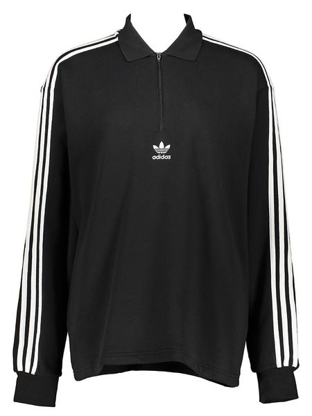Adidas Koszulka polo "3 Stripes" w kolorze czarnym rozmiar: S. Czarne bluzki damskie Adidas, s, bez wzorów, z bawełny, bez kołnierzyka, bez ramiączek. Za 82.83 zł.
