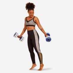 Dół stroju legginsy do gimnastyki w wodzie/aquabike damskie Nabaiji Monica Lia. Czarne legginsy damskie Decathlon, l, bez wzorów, z materiału. Za 69.99 zł.