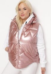 Różowa Pikowana Kamizelka z Odpinanym Kapturem Silandra. Czerwone kamizelki damskie Born2be, xl. Za 209.99 zł.