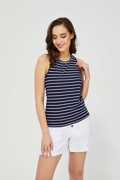 Gładki top w paski. Białe topy damskie MOODO, m, bez wzorów, z elastanu, bez kołnierzyka. W wyprzedaży za 5.99 zł.