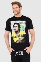 DSQUARED2 Czarny t-shirt z bobem marleyem. Czarne t-shirty męskie Dsquared2, l, bez wzorów, bez kołnierzyka. W wyprzedaży za 699.99 zł.