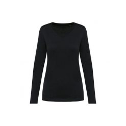 Damska koszulka z długim rękawem suprima v-neck Kariban Premium. Czarne t-shirty damskie KARIBAN, m, bez wzorów, z bawełny, bez kołnierzyka. Za 94.00 zł.