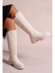 Foreverfolie Kozaki w kolorze beżowym rozmiar: 39. Brązowe kozaki damskie Foreverfolie, bez obcasa. Za 152.99 zł.