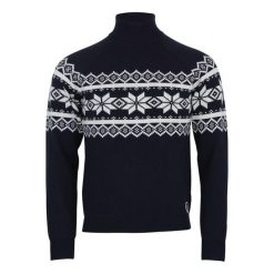 Sweter z wysokim dekoltem Peak Mountain Clyde. Niebieskie swetry męskie Peak Mountain, bez wzorów, bez kołnierzyka. Za 261.75 zł.