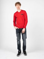 Plein Sport Sweter "Merino" | MVPS90252 | Mężczyzna | Czerwony. Czerwone swetry męskie Plein Sport, l, bez wzorów, z wełny, bez kołnierzyka. W wyprzedaży za 449.00 zł.