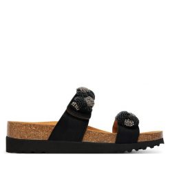 Klapki Scholl. Czarne klapki damskie Scholl, bez wzorów, bez obcasa. Za 424.99 zł.