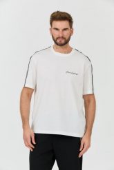ARMANI EXCHANGE Biały t-shirt. Białe t-shirty męskie Armani Exchange, l, bez wzorów, bez kołnierzyka. W wyprzedaży za 262.99 zł.