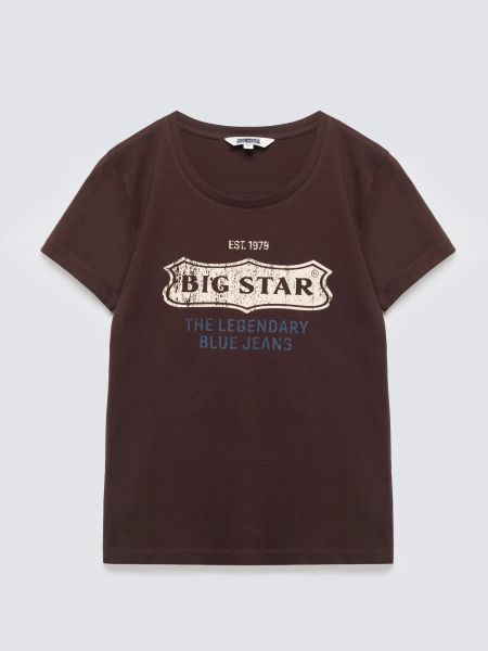 Koszulka damska z linii Authentic z logo BIG STAR brązowa Rissmelna 804. Brązowe t-shirty damskie Big Star, l, bez wzorów, z bawełny, bez kołnierzyka. W wyprzedaży za 59.99 zł.
