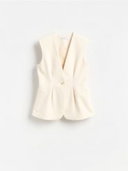 Taliowana kamizelka - beżowy. Brązowe kamizelki damskie Reserved, l, z tkaniny. Za 149.99 zł.