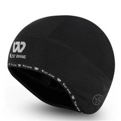 Czapka rowerowa termiczna wiatroszczelna z otworem na słuchawki - Czarna. Czarne czapki męskie WEST BIKING, na zimę, bez wzorów, z materiału, sportowe. Za 62.00 zł.
