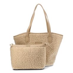 Beżowa Torebka Big Star 2w1 Damska Shopperka + Kosmetyczka. Brązowe shopper bag damskie Big Star, bez wzorów, na ramię, bez dodatków. Za 199.00 zł.