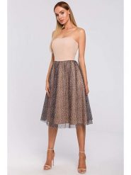 Made of emotion Sukienka w kolorze beżowo-brązowym rozmiar: XXL. Brązowe sukienki damskie Made Of Emotion, xxl, bez wzorów, bez kołnierzyka, bez ramiączek, midi, rozkloszowane. Za 60.88 zł.