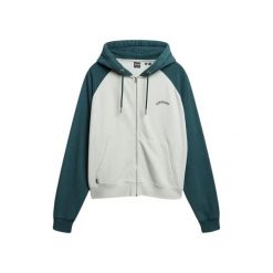 Kurtka dresowa z kapturem zapinana na zamek, damska, z rękawami raglanowymi Supe. Zielone kurtki damskie Superdry., m, bez wzorów, z dresówki, z kapturem. Za 328.40 zł.