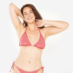 Góra kostiumu kąpielowego surfingowego damska Olaian Mae. Czerwone bikini damskie OLAIAN, bez wzorów. W wyprzedaży za 39.99 zł.