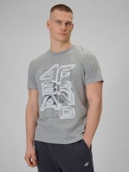 4F T-shirt regular z nadrukiem męski - szary S. Szare t-shirty męskie 4f, m, bez wzorów, z bawełny, bez kołnierzyka. W wyprzedaży za 59.99 zł.