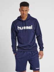 Bluza do piłki ręcznej męska Hummel Cotton Logo z kapturem. Niebieskie bluzy z kapturem męskie HUMMEL, na wiosnę, l, z bawełny. Za 221.20 zł.