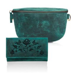 Zestaw skórzany Paolo Peruzzi saszetka i portfel ZUP-56-GR zielony. Zielone portfele damskie Paolo Peruzzi, bez wzorów, z materiału. Za 239.99 zł.