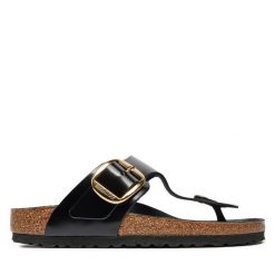 Japonki Birkenstock. Czarne klapki damskie Birkenstock, bez wzorów, bez obcasa. Za 579.99 zł.