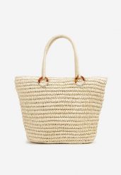 Jasnobeżowa Torebka z Plecionki w Stylu Boho z Rączkami Junimia. Brązowe torebki klasyczne damskie Born2be, bez wzorów, bez dodatków. Za 119.99 zł.
