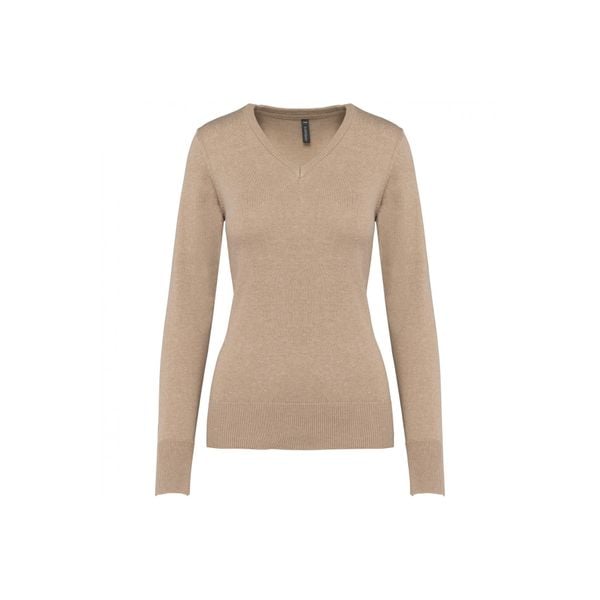 Damski sweter v-neck Kariban. Brązowe swetry klasyczne damskie KARIBAN, na zimę, bez kołnierzyka. Za 224.50 zł.