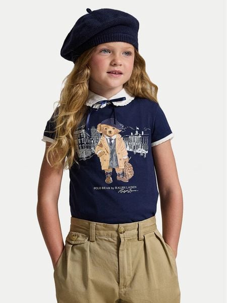 Polo Ralph Lauren T-Shirt 312979033001 Granatowy Regular Fit. Niebieskie koszulki dziewczęce Polo Ralph Lauren, bez wzorów, z bawełny, bez ramiączek. Za 149.99 zł.