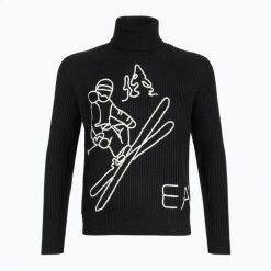 Sweter męski EA7 Emporio Armani Mountain Apres Ski Embroidery Knitted. Czarne swetry męskie EA7 Emporio Armani, na zimę, m, bez wzorów, z materiału, bez kołnierzyka. Za 1,029.00 zł.