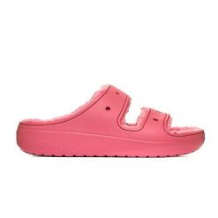 Klapki damskie Crocs Classic Cozzzy. Czerwone klapki damskie Crocs, bez wzorów, z materiału, bez obcasa. W wyprzedaży za 179.00 zł.