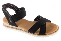 Sandały damskie, Desert Kiss-Golden Lily. Czarne sandały damskie Skechers, bez wzorów, z materiału, bez obcasa. Za 289.99 zł.