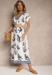 Niebiesko-Beżowa Pudełkowa Sukienka z Wiskozą i Lnem Sadeone. Niebieskie sukienki damskie Renee, na co dzień, l, bez wzorów, z wiskozy, eleganckie, bez kołnierzyka, bez ramiączek, maxi. W wyprzedaży za 59.49 zł.