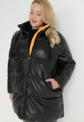 Czarno-Pomarańczowa Kurtka Zimowa Pikowana Hirorve. Czarne kurtki damskie Born2be, na zimę, plus size, bez wzorów, bez kaptura. Za 219.99 zł.