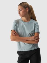 4F T-shirt regular gładki damski - turkusowy S. Niebieskie t-shirty damskie 4f, s, bez wzorów, z bawełny, bez kołnierzyka. W wyprzedaży za 29.99 zł.