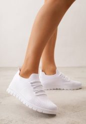 Białe Sznurowane Buty Sportowe Sneakersy z Siateczki Caeolea. Białe buty sportowe na co dzień damskie Born2be, bez wzorów, z jeansu, na fitness i siłownię. Za 49.99 zł.
