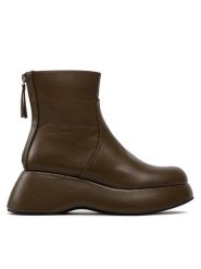 DeeZee Botki ZALY8813-8 Zielony. Zielone botki damskie DeeZee, ze skóry, bez obcasa, na koturnie, bez zapięcia. Za 259.99 zł.