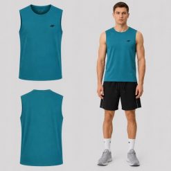 KOSZULKA MĘSKA 4F T-SHIRT BEZ RĘKAWÓW NA RAMIĄCZKA L M226 SS26. Zielone t-shirty męskie 4f, l, z bawełny, bez ramiączek, na fitness i siłownię. Za 34.06 zł.