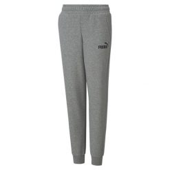 Młodzieżowe spodnie z logo Essentials PUMA Medium Gray Heather. Szara spodnie materiałowe męskie Puma, bez wzorów, z materiału, eleganckie, z standardowym stanem. Za 107.05 zł.