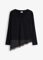 Bluzka ciążowa, 2 w 1, z koronką. Czarne bluzki damskie bonprix, bez wzorów, z koronki, bez kołnierzyka, moda ciążowa, bez ramiączek. Za 129.99 zł.
