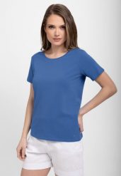 Elastyczna koszulka basic T-ANA. Niebieskie t-shirty damskie Volcano, m, bez wzorów, z bawełny, bez ramiączek. Za 59.99 zł.