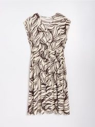 Wiskozowa sukienka midi w abstrakcyjny wzór - brązowy. Brązowe sukienki damskie Sinsay, xl, bez wzorów, z wiskozy, bez kołnierzyka, bez ramiączek, midi. Za 49.99 zł.