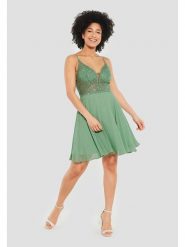 SWING Sukienka w kolorze zielonym rozmiar: 38. Zielone sukienki damskie Swing, bez wzorów, bez kołnierzyka, bez ramiączek, mini, rozkloszowane. Za 205.45 zł.