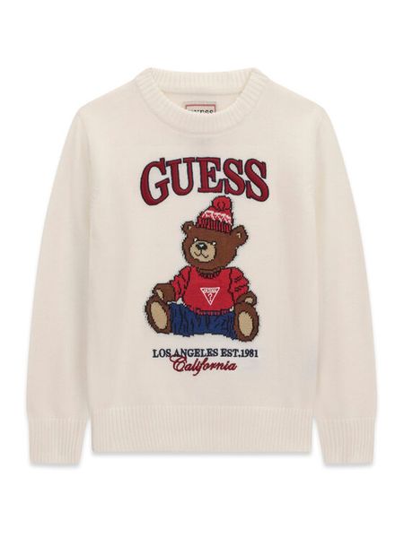 Guess Sweter N6BR03 Z1393 Kremowy Regular Fit. Białe swetry chłopięce Guess, z aplikacjami, z bawełny, bez kołnierzyka. Za 214.99 zł.