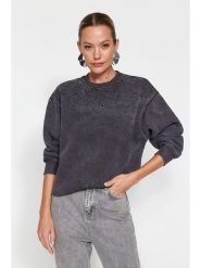Trendyol Bluza w kolorze antracytowym rozmiar: XS. Czarne bluzy bez kaptura damskie Trendyol, xs, z bawełny. Za 74.63 zł.