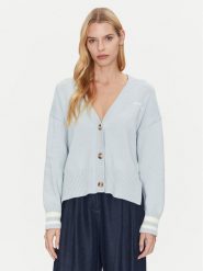 Guess Jeans Kardigan W4BR81 Z3HM1 Błękitny Regular Fit. Niebieskie kardigany damskie Guess Jeans, xl, z aplikacjami, z bawełny. Za 249.99 zł.