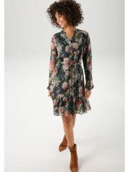 Aniston Sukienka ze wzorem rozmiar: 46. Sukienki damskie Aniston, bez wzorów, z tkaniny, bez kołnierzyka, bez ramiączek, mini. Za 79.45 zł.