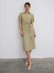 BGN Sukienka w kolorze jasnozielonym rozmiar: 40. Zielone sukienki damskie BGN, na imprezę, bez wzorów, z tkaniny, bez kołnierzyka, bez ramiączek, midi. Za 136.78 zł.