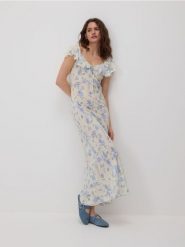 Sukienka maxi z wiskozy - wielobarwny. Sukienki damskie Reserved, l, bez wzorów, z wiskozy, bez kołnierzyka, bez ramiączek, maxi, rozkloszowane. W wyprzedaży za 179.99 zł.