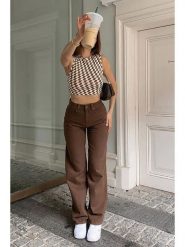 Trendyol Dżinsy - Regular fit - w kolorze brązowym rozmiar: 36. Brązowe jeansy damskie Trendyol, z podwyższonym stanem. Za 117.45 zł.