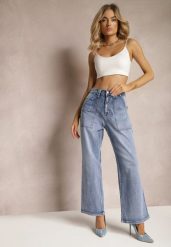 Jasnoniebieskie Jeansy High Waist o Kroju Palazzo z Szerokimi Nogawkami Xavina. Niebieskie jeansy damskie Renee, z podwyższonym stanem. Za 119.99 zł.