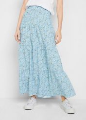 Spódnica maxi z czystej bawełny. Niebieskie spódniczki damskie bonprix, bez wzorów, z bawełny, maxi. Za 119.99 zł.